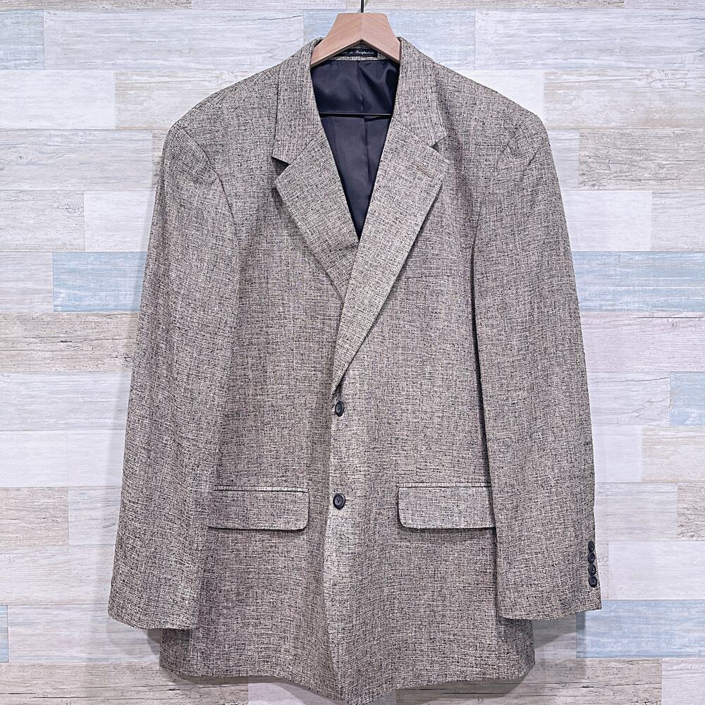 Savile Row 100% Silk Basketweave Sport Coat Blazer Jacket Taupe Brown Mens 46L